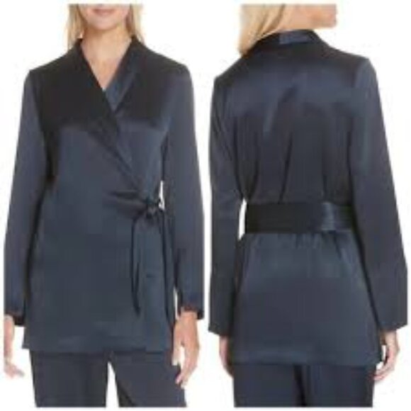 Nanushka Opium Satin Wrap Jacket Navy Blue Size XS - Picture 1 of 8